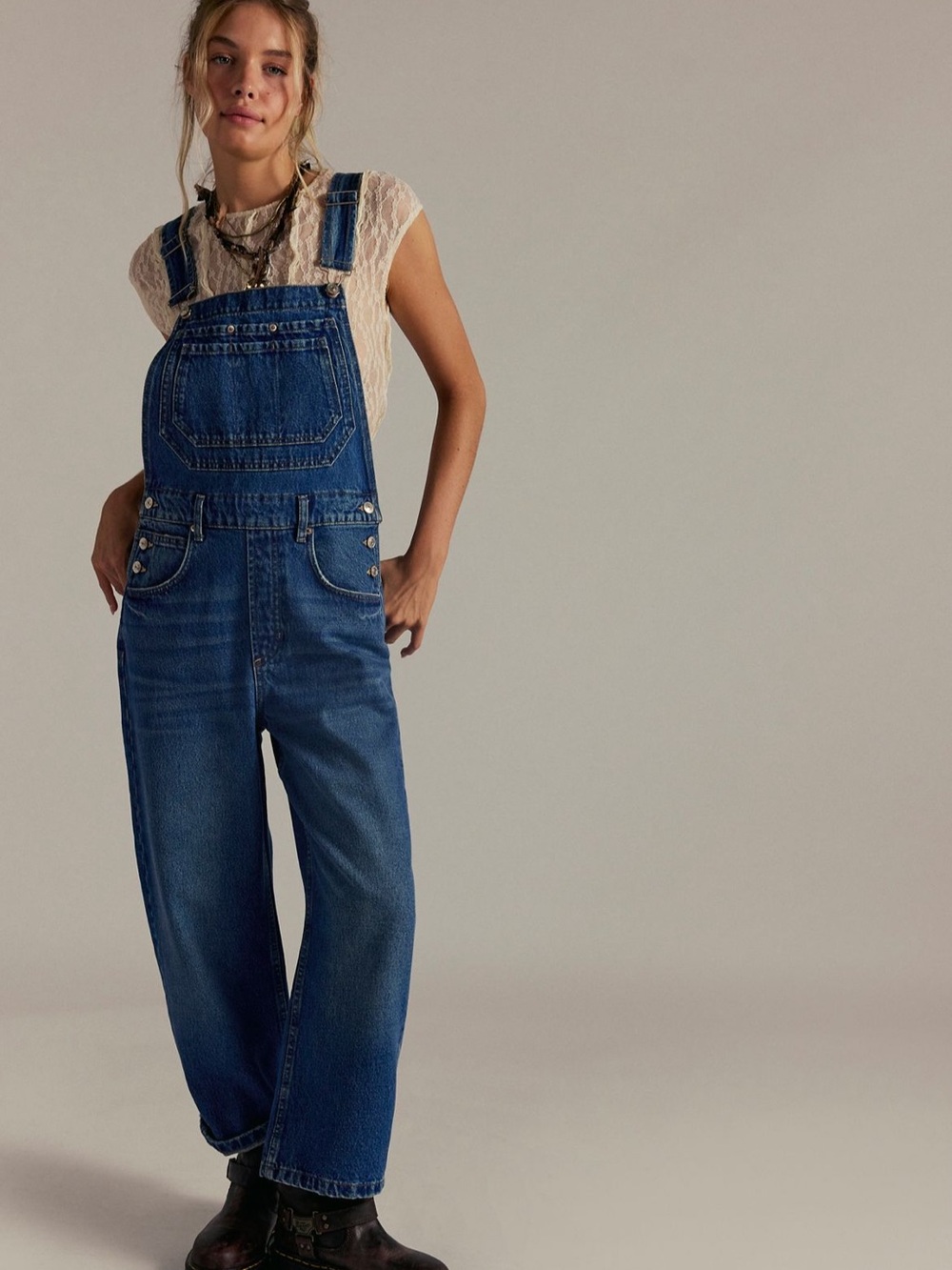 We The Free Dark Blue Denim Overalls